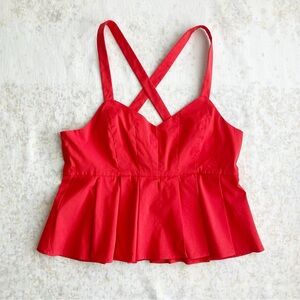 1. State M Medium Peplum Top Red Sleeveless Strappy Sweetheart Pleated Cropped